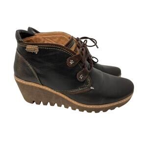 Pikolinos Booties Womens Size 9 Maple Brown Leather Wedge Boots Comfort 39